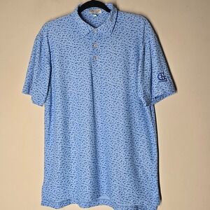 Peter Millar M Polo Shirt Blue Summer Comfort Performance Stretch Greenbrier AOP